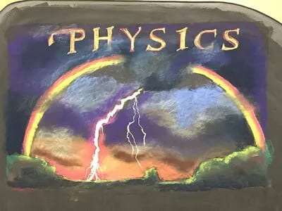 Credo High School teacher Laurie Tuchel drew this lightning scene for the sixth-grade physics block.