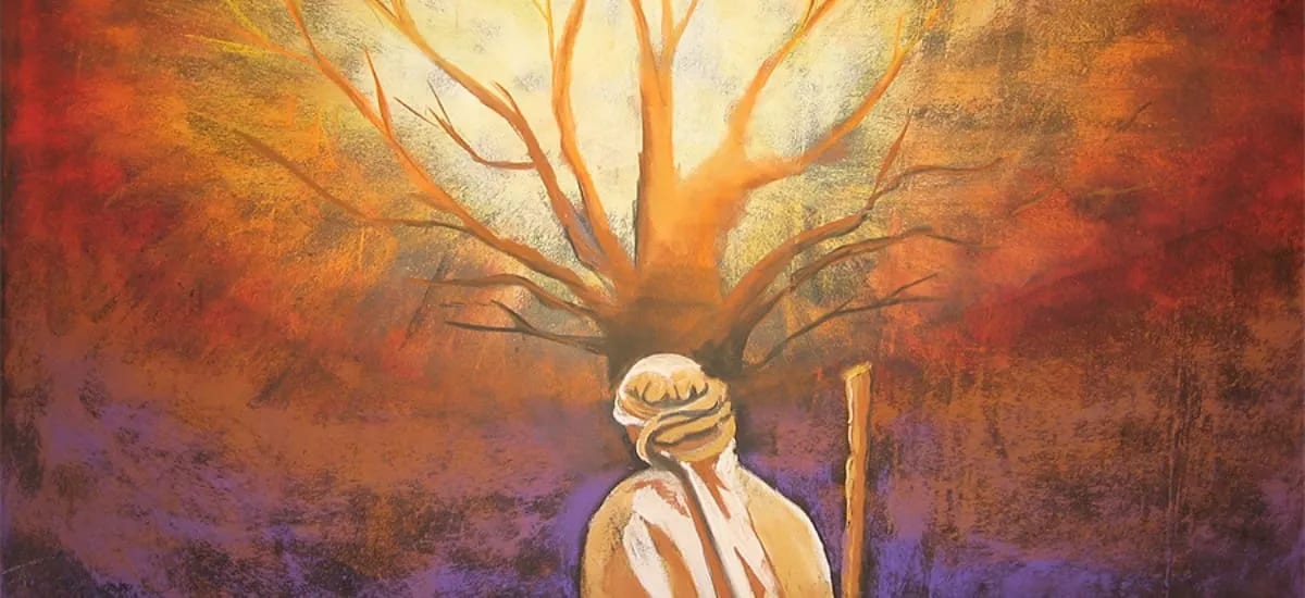 Figure before autumn tree