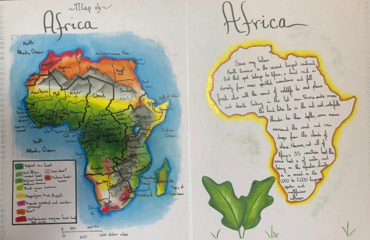 Africa map and writing
