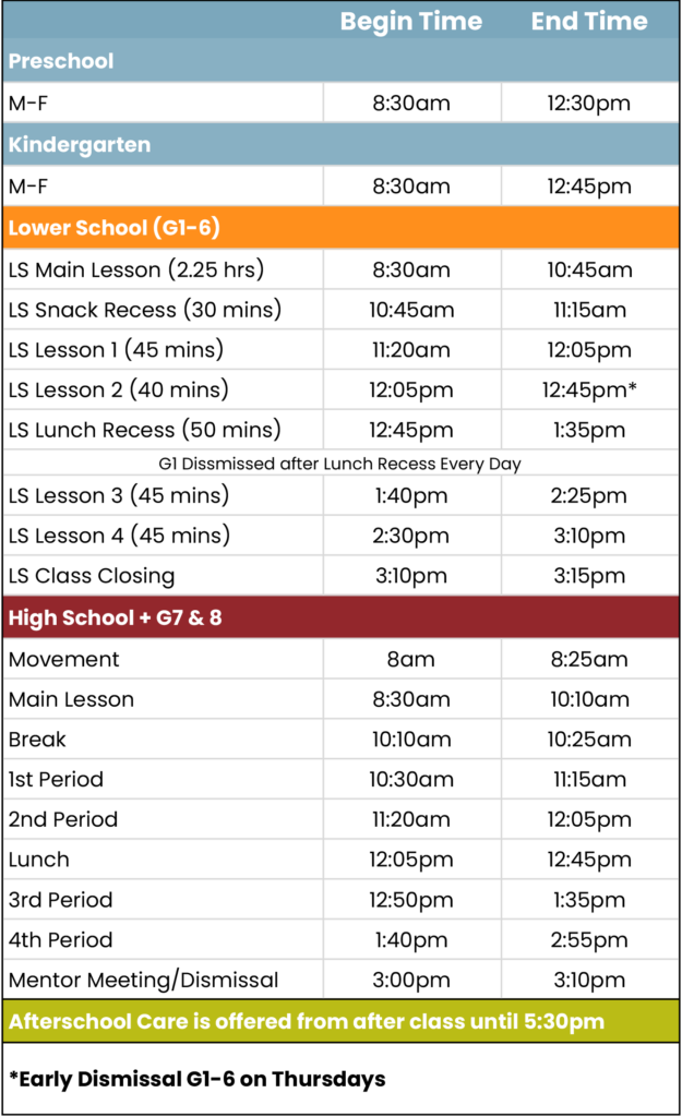 Bell-Schedule - Summerfield Waldorf School and Farm